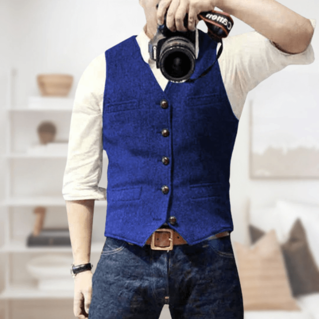 Primadon Westen Hellblau / XS Max | Stilvolle Weste Herren ärmellos Vintage Schwarz