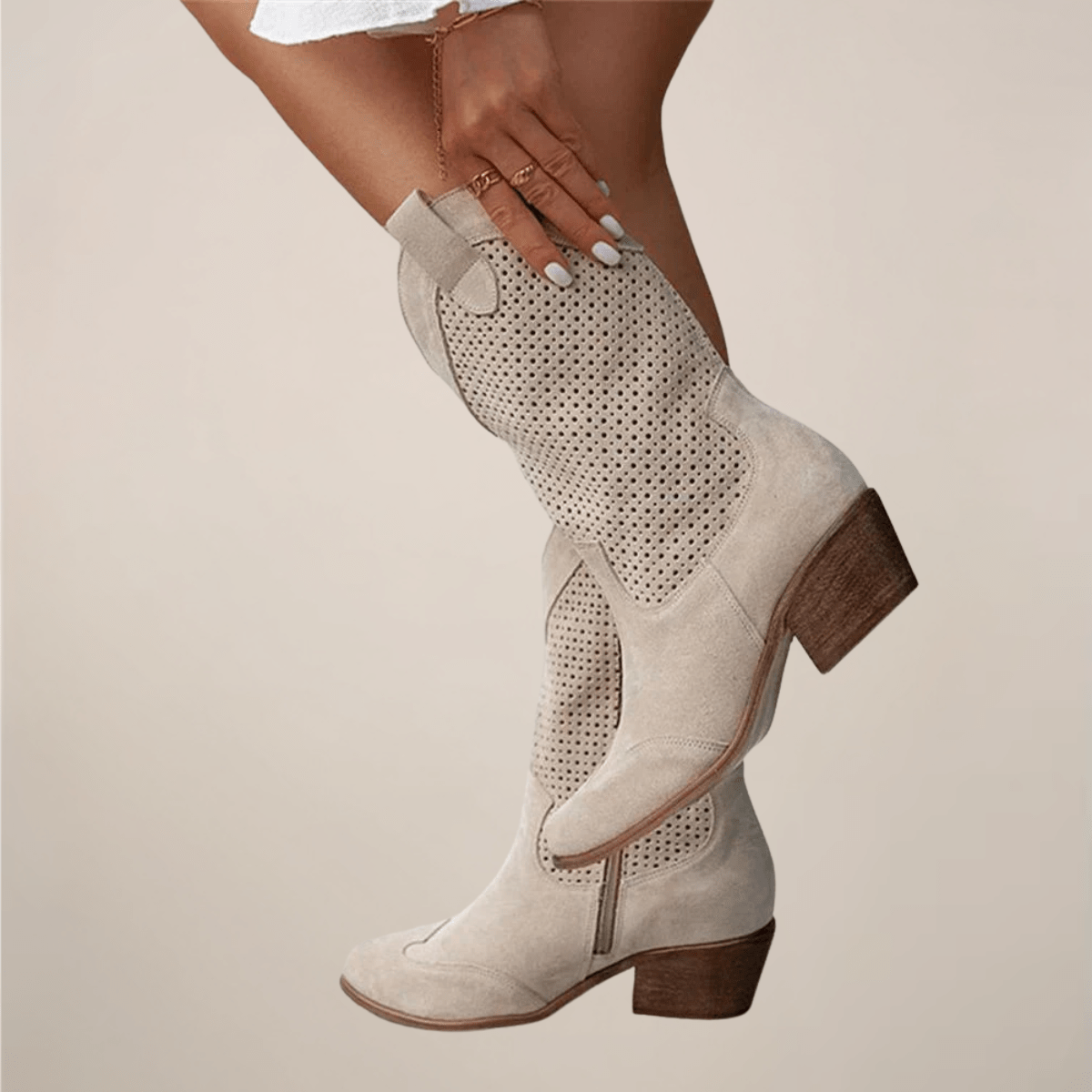 Primadon Western Stiefel Beige / 2 Clara | Atmungsaktive Stiefel für Damen Sommer