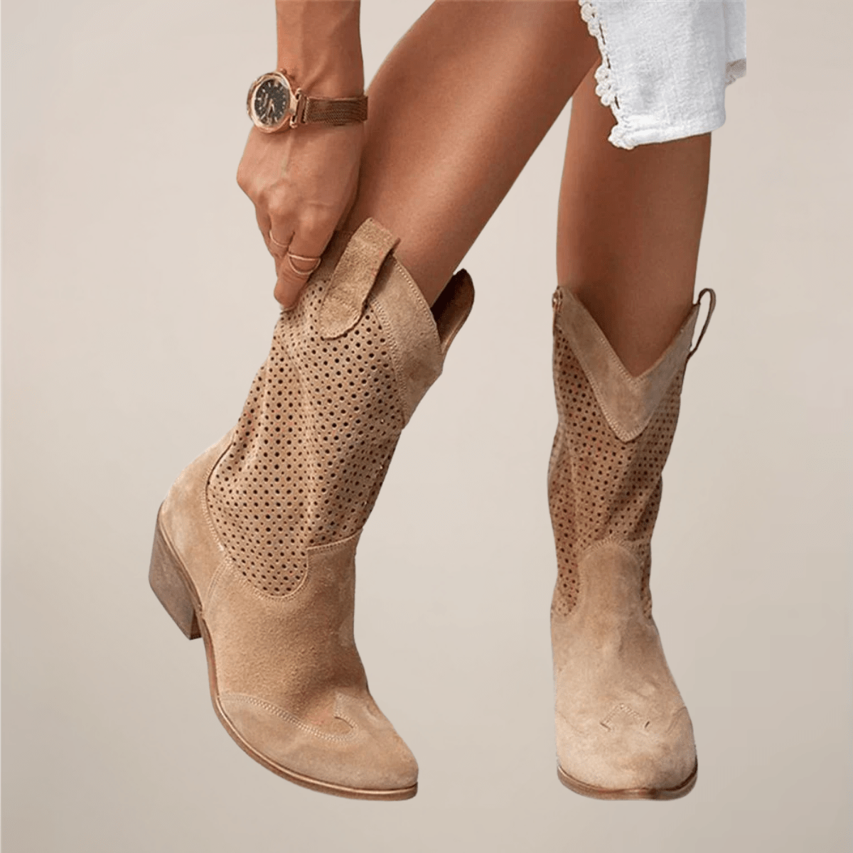 Primadon Western Stiefel Khaki / 2 Clara | Atmungsaktive Stiefel für Damen Sommer