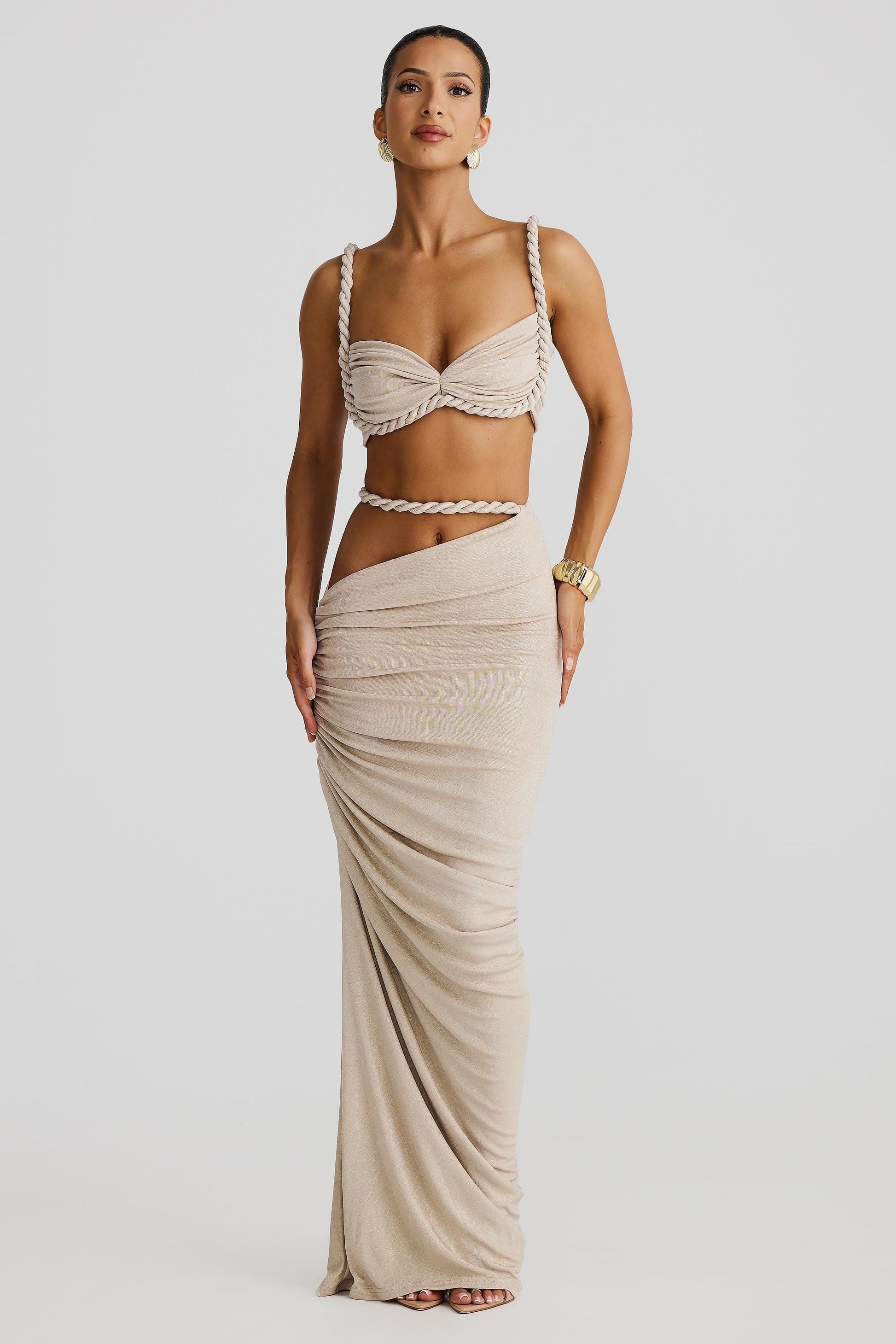 Primadon Zweiteilige Kleider Beige / S Mira | figurbetontes Kleidset für Damen sommer